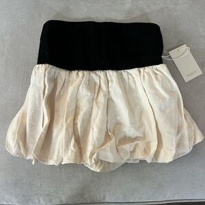 NWT Parker Cream and Black Bubble Hem Strapless Top with Zipper Closure